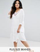 Diya Long Sleeve Dress With Ruffle Detail Skirt - White