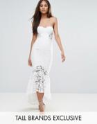 Jarlo Tall Allover Lace Bandeau Midi Dress With Highlow Fishtail - White