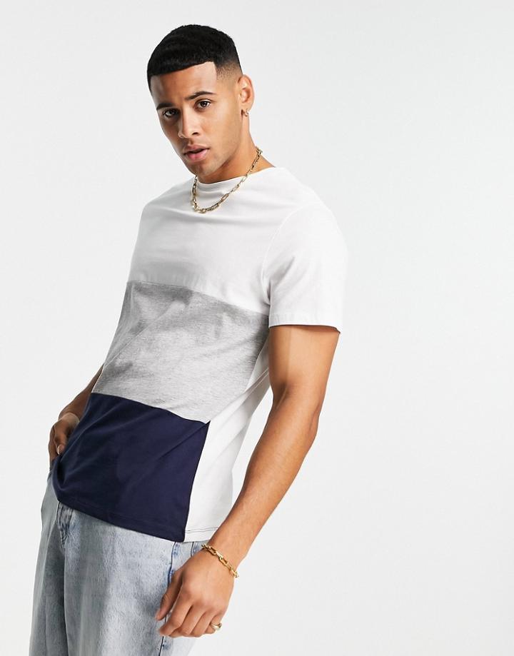 Jack & Jones Color Block T-shirt In White, Gray & Navy-multi