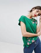 Esprit Embroidered Floral T-shirt - Green