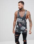Siksilk Muscle Tank In Black With Floral Print - Black