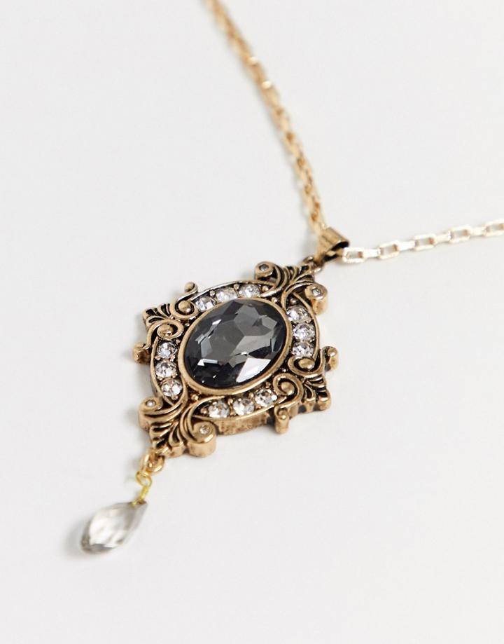 Pieces Statement Gothic Pendant Necklace-gold