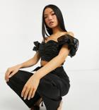Collective The Label Petite Exclusive Ruched Crop Top With Volume Sleeve In Black