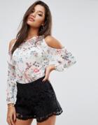 Lipsy Cold Shoulder Ruffle Blouse - Pink