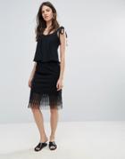 Amy Lynn Occasion Netted Mesh Midi Skirt - Black