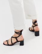 Truffle Collection Toe Loop Tie Leg Heeled Sandals - Black