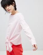 Pieces Striped Top With Knot Front - Pink