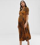 Asos Design Maternity Animal Print Midi Tea Dress - Multi