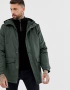 Asos Design Padded Parka In Forest Green - Green