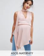 Asos Maternity Asymetric Sleeveless Top With Scarf Detail - Pink
