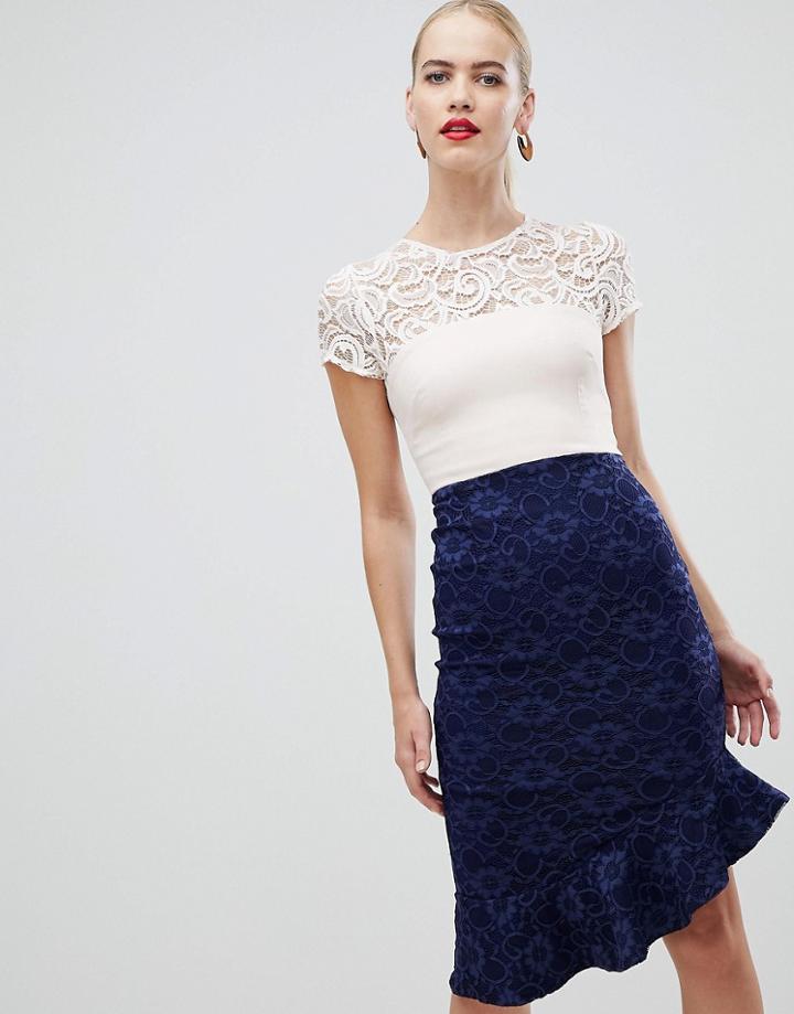 Vesper Lace Pencil Dress With Flippy Hem In Multi - Multi