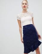 Vesper Lace Pencil Dress With Flippy Hem In Multi - Multi