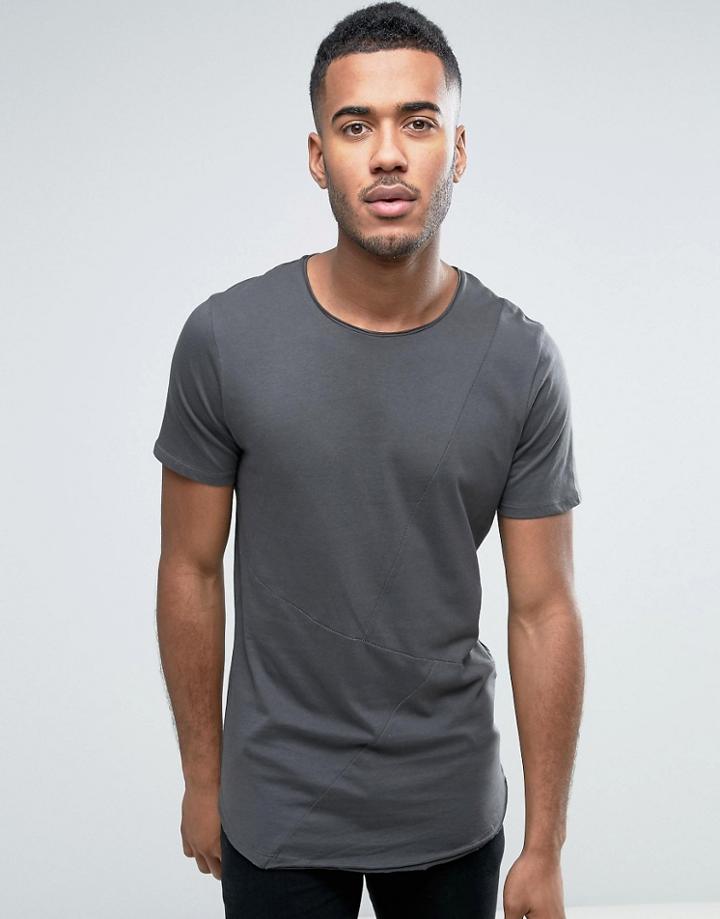 Jack & Jones Originals Longline T-shirt With Curved Hem And Cut And Sew Detail - Black