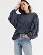 Weekday Charlee Balloon Sleeve Sweatshirt In Dark Gray