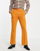 Asos Design Flared Smart Pants With Elastic Waist Band In Tobacco Brown