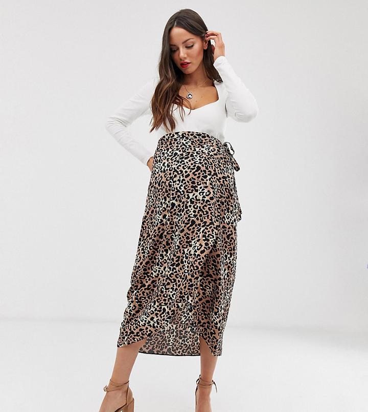 New Look Maternity Wrap Midi Skirt In Animal Print-black