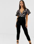 Club L London Baroque Sequin Wrap Front Jumpsuit - Black