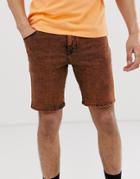 Asos Design Skinny Denim Shorts In Acid Wash Orange - Orange