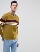 Asos Knitted Sweater With Color Block Stripe - Green
