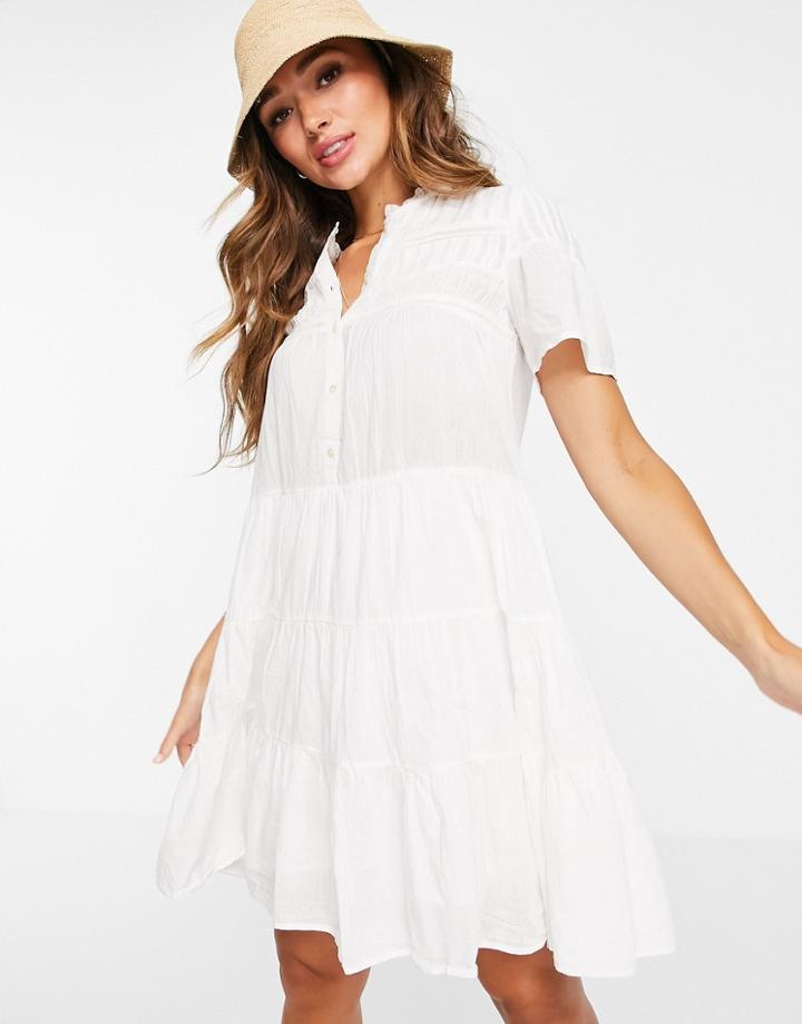 Mango Frill Detail Tiered Summer Dress In White