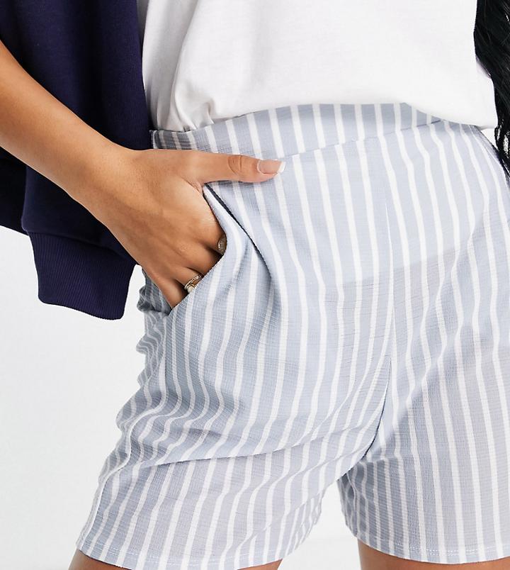 Asos Design Tall Flippy Short In Textured Blue Stripe-multi