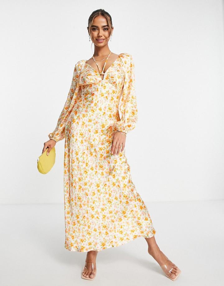 Ever New Cut Out Midi Dress In Orange Floral-yellow
