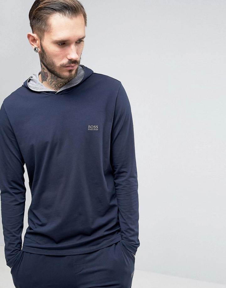 Boss By Hugo Boss Hooded Long Sleeve Top Regular Fit Navy - Navy