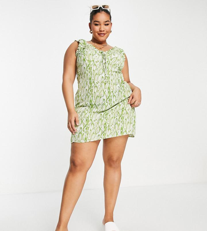 Lola May Plus A-line Mini Dress In Green Floral