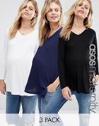 Asos Maternity Top In Rib With V-neck 3 Pack - Multi