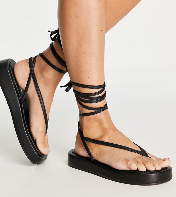 Public Desire Wide Fit Beachbabe Flatform Sandals In Black