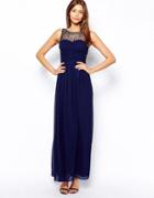 Little Mistress Maxi Dress With Embellished Gathered Bodice - Navy