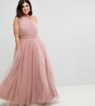 Asos Curve Premium Tulle One Shoulder Maxi Dress - Pink
