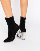 Public Desire Ema Black Clear Heeled Ankle Boots - Black Suede