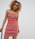 Glamorous Petite Cami Dress With Tie Back In Geo-tribal Print-red
