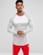 Asos Longline Muscle Long Sleeve T-shirt In Textured Fabric With Contrast Panels - Gray