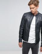 Goosecraft Leather Zip Biker Jacket In Black - Black