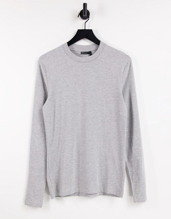 Asos Design Long Sleeve Muscle Fit T-shirt In Heather Gray-grey