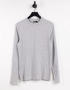Asos Design Long Sleeve Muscle Fit T-shirt In Heather Gray-grey