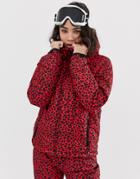 Protest Revet Puffer Ski Jacket In Red Cheetah Print - Red