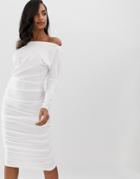 Scarlet Rocks Jersey Midi Dress With Long Sleeves In White - White