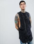 Asos Design Super Longline Sleeveless T-shirt In Subtle Acid Wash In Black - Gray