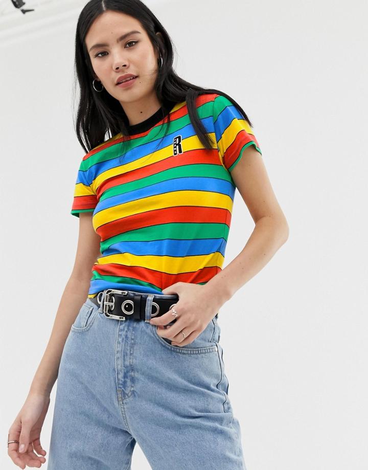 Ragged Jeans T-shirt In Rainbow Stripe - Multi