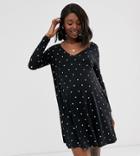 Asos Design Maternity Ultimate Long Sleeve Swing Dress With Concealed Pockets In Spot-multi