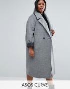 Asos Curve Coat In Cocoon Fit With Contrast Cuff - Gray