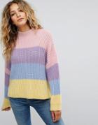 Missguided Stripe Brushed Knitted Sweater - Purple
