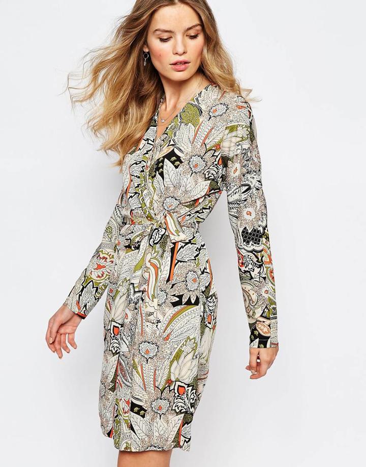First & I Wrap Front Kimono Dress - Multi Print