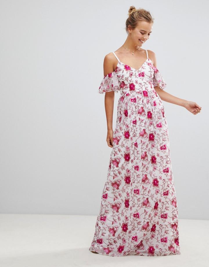 Little Mistress Printed Lace Maxi Dress-multi