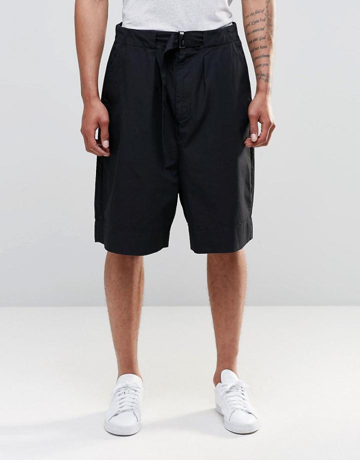 Asos Wide Leg Shorts With Self Belt In Black - Black