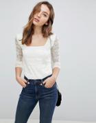 Qed London 3/4 Sleeve Lace Top - Cream