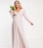 Tfnc Maternity Bridesmaid Wrap Front Maxi Dress With Back Detail In Mink-pink